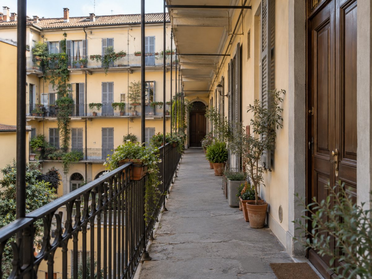 Ballatoio di una casa di ringhiera a Milano