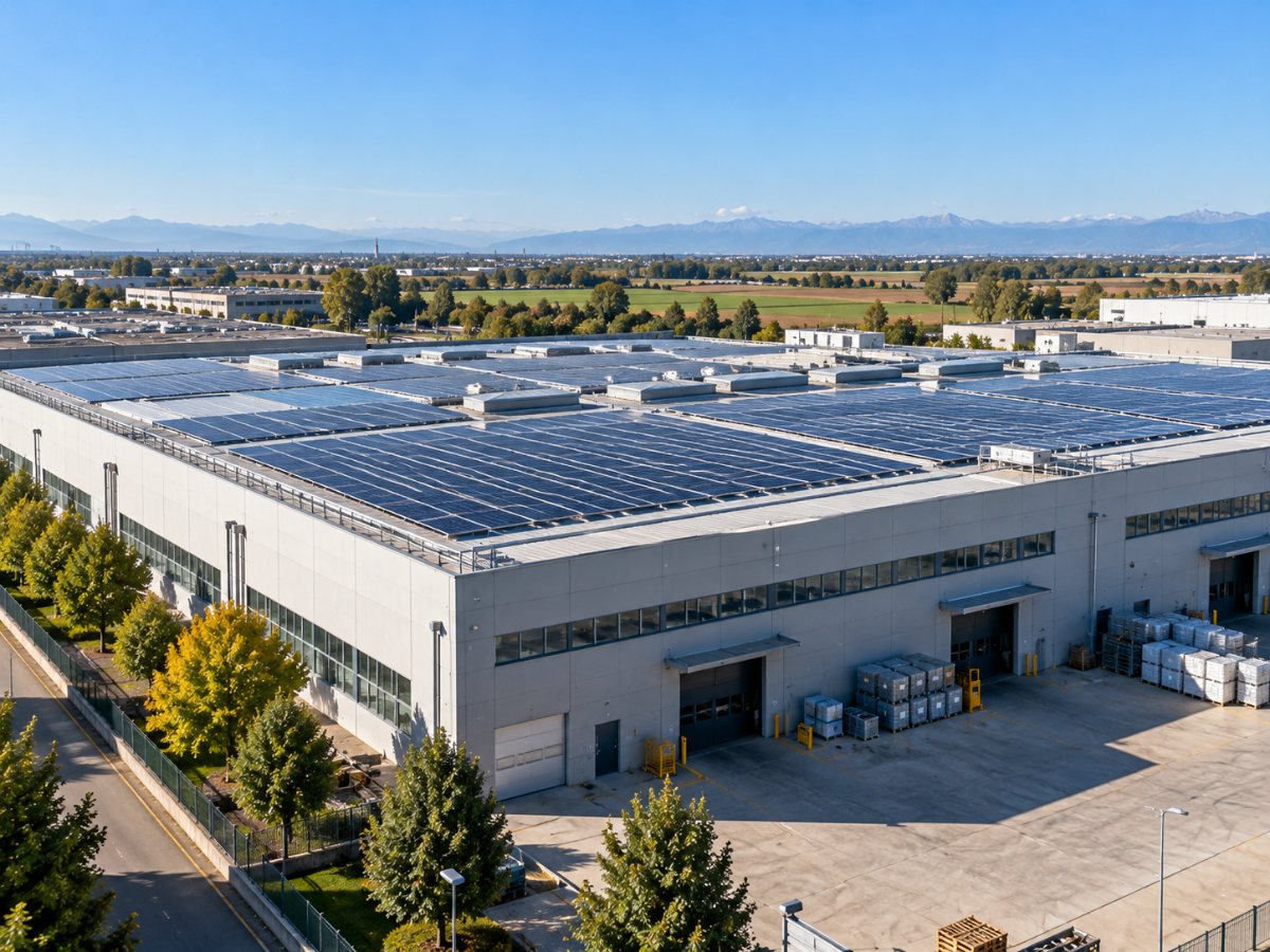 Capannone industriale con impianto fotovoltaico sul tetto in Lombardia
