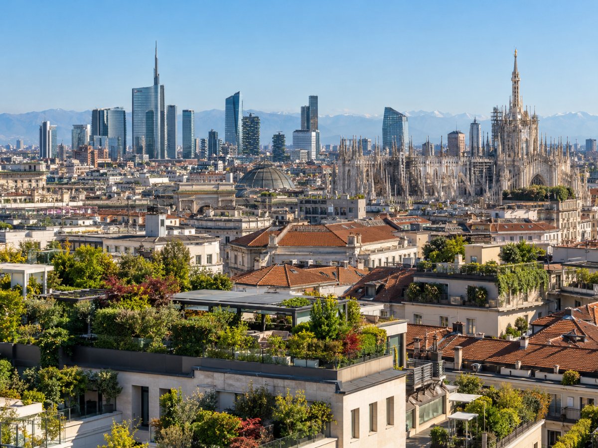 Skyline di Milano con i grattacieli di Porta Nuova al tramonto